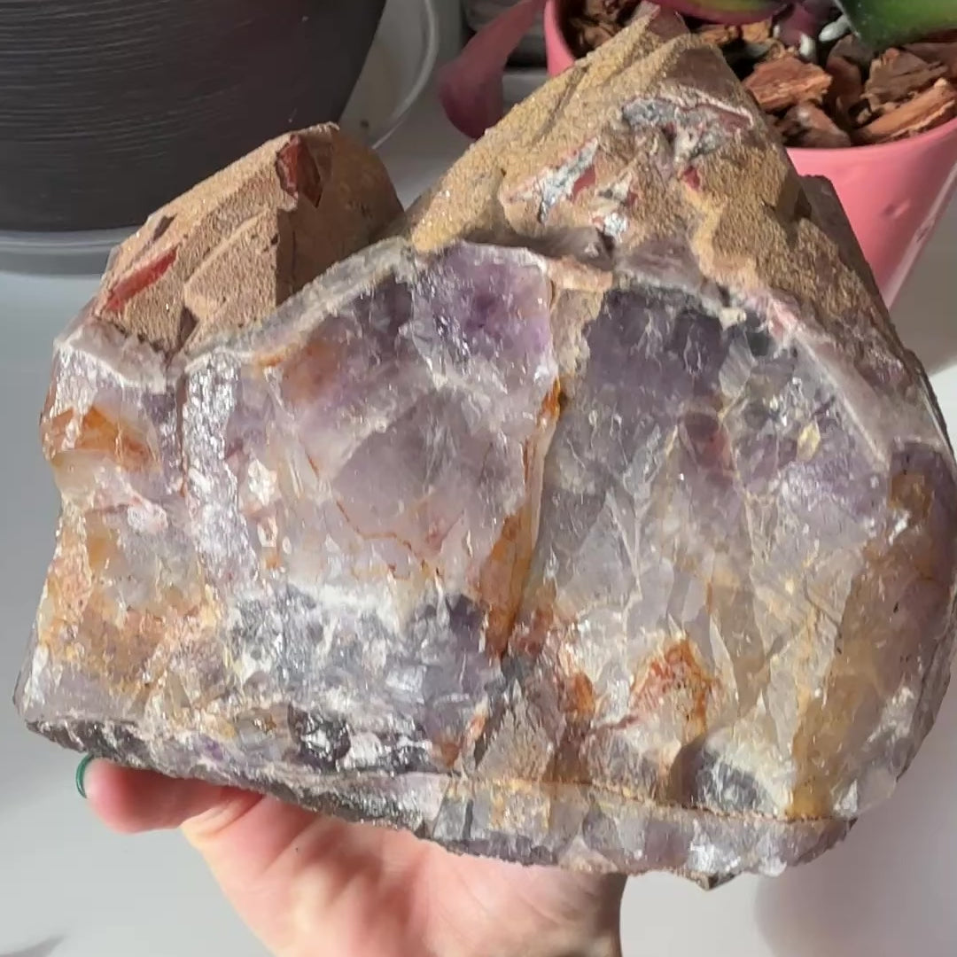 Load video: Jumbo Auralite 23 Natural Generator Cluster of Points with Hematite Crusting and Cap