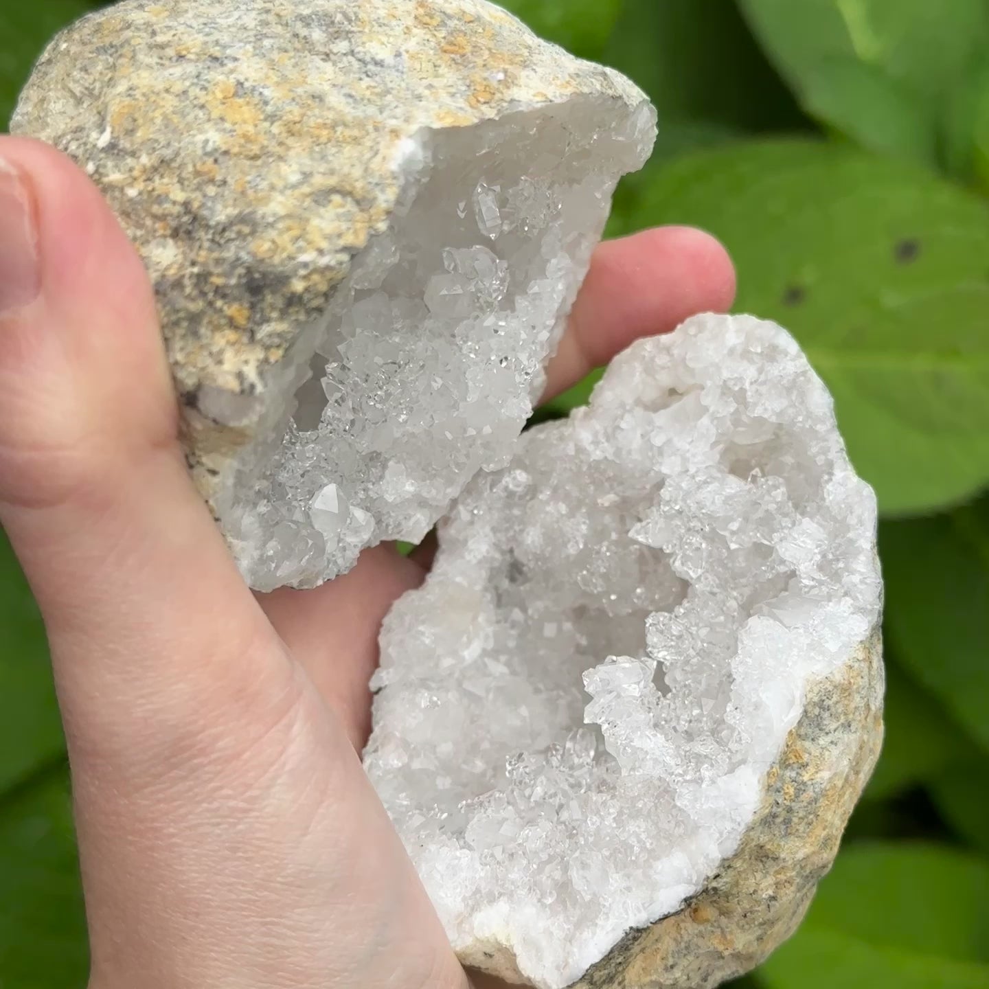 Load video: Moroccan Quartz Whole Geode ~ Cracked ~ Dazzling Micro Quartz Surprise Inside!