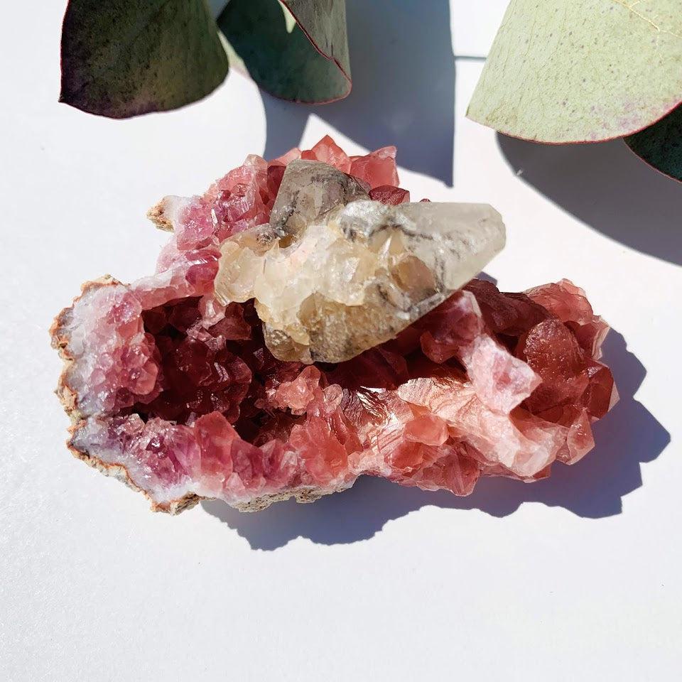 Raw Pink Amethyst & Stellar Beam Golden Calcite Cluster From Patagonia - Earth Family Crystals