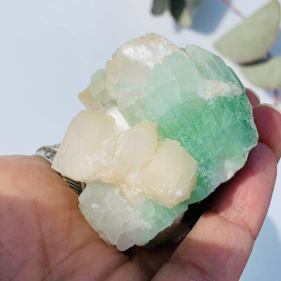 Gemmy Green & Clear Apophyllite Cluster With Stilbite Inclusions from India #10 - Earth Family Crystals