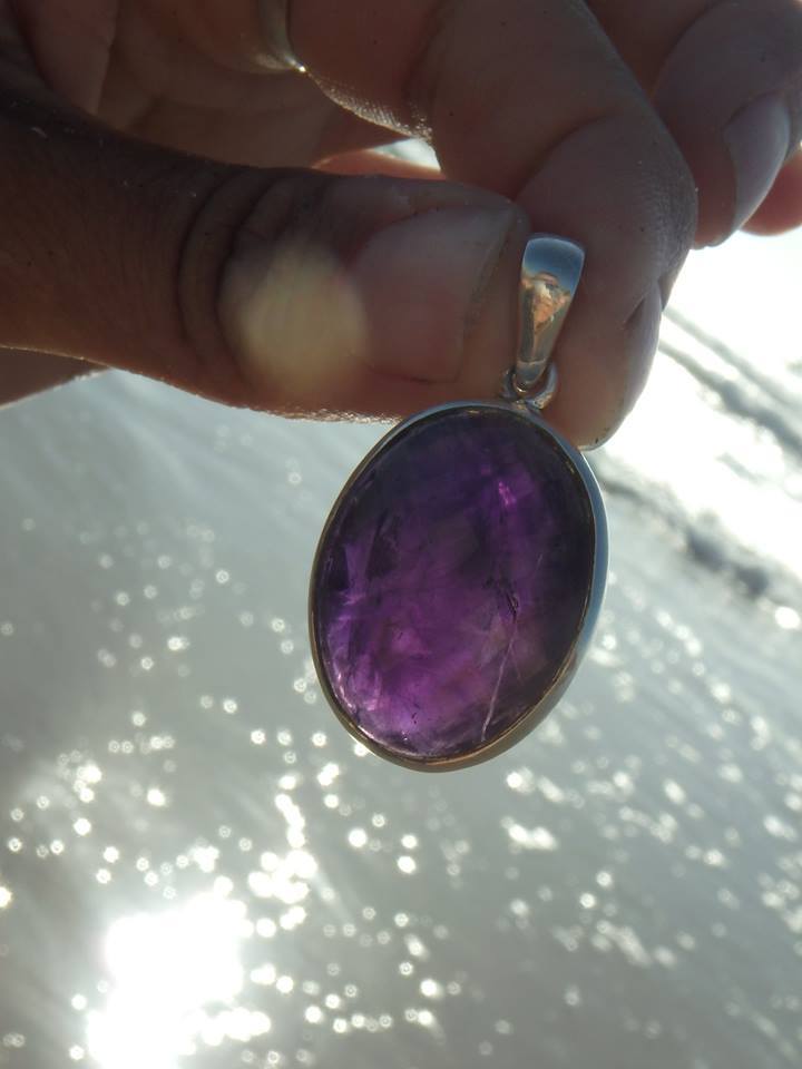 Large Deep Purple Faceted AMETHYST GEMSTONE PENDANT In Sterling Silver (Includes Silver Chain) - Earth Family Crystals