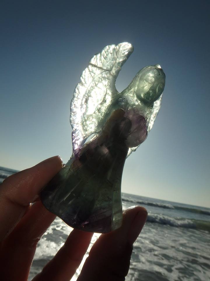 One of a Kind! Fabulous Detail FLUORITE GEMSTONE ANGEL CARVING - Earth Family Crystals