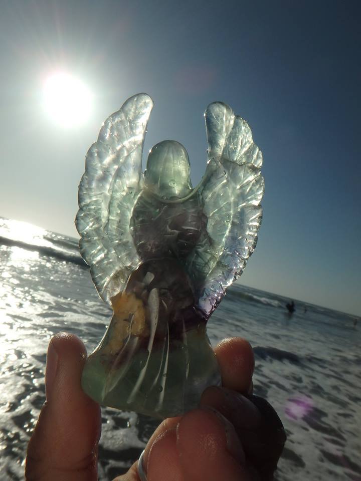 One of a Kind! Fabulous Detail FLUORITE GEMSTONE ANGEL CARVING - Earth Family Crystals