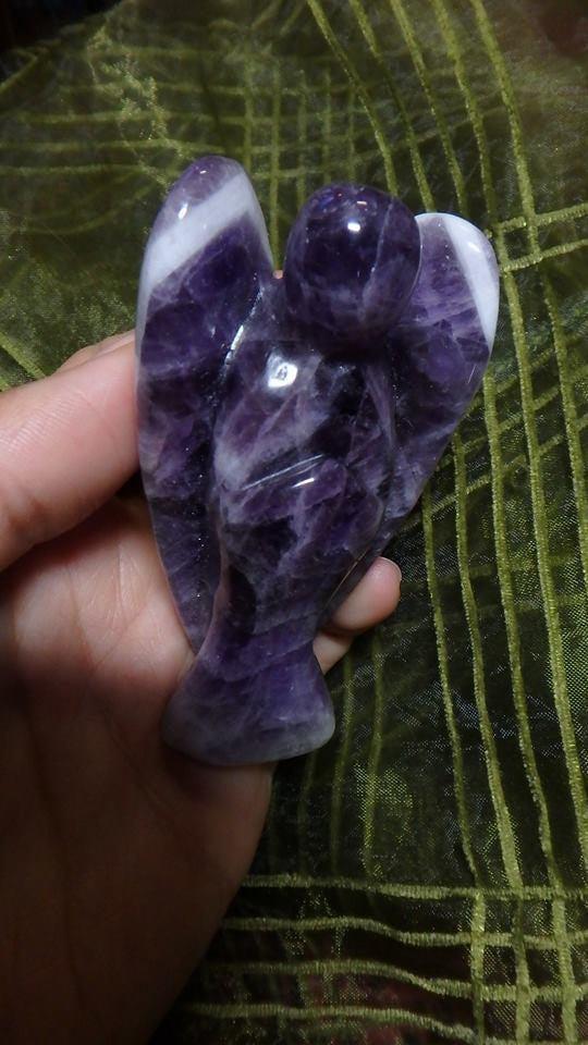 Captivating CHEVRON AMETHYST GEMSTONE ANGEL CARVING - Earth Family Crystals