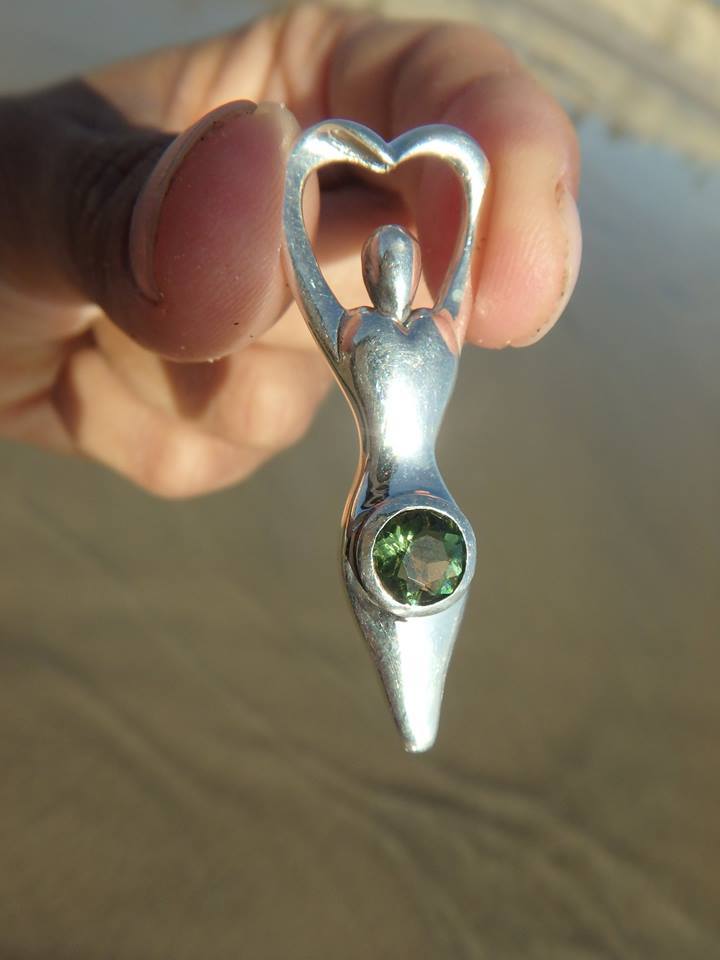 Gorgeous Faceted MOLDAVITE GEMSTONE GODDESS PENDANT In Sterling Silver (Includes Silver Chain) - Earth Family Crystals
