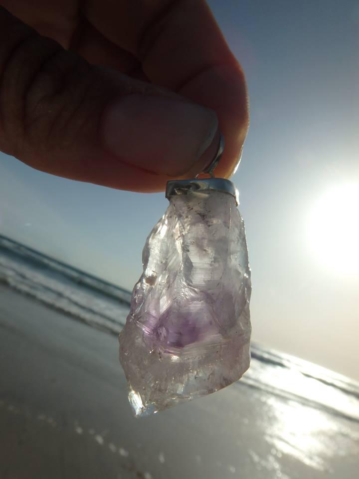 Natural AMETHYST GEMSTONE POINT PENDANT In Sterling Silver (Includes Silver Chain) - Earth Family Crystals