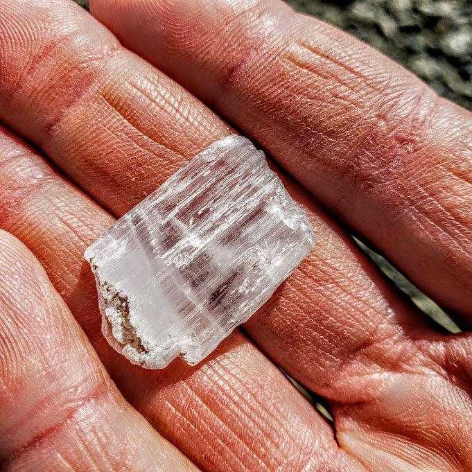 Light Frosty Pink Raw Kunzite Hand Held Specimen - Earth Family Crystals