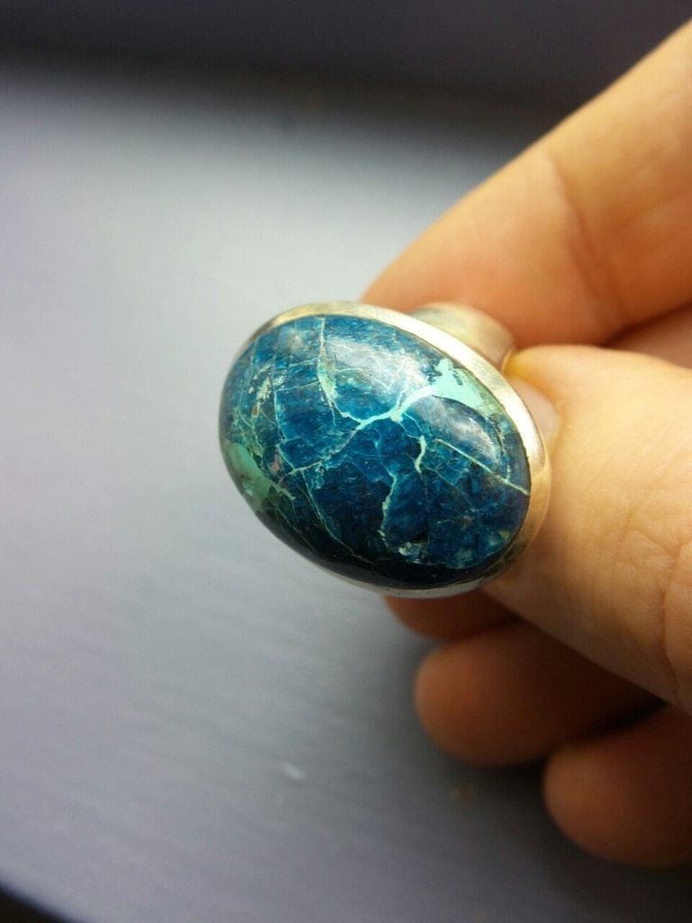 Bold Blue Shattuckite Gemstone Ring in Sterling Silver (Size 8.5) ~(REDUCED) - Earth Family Crystals