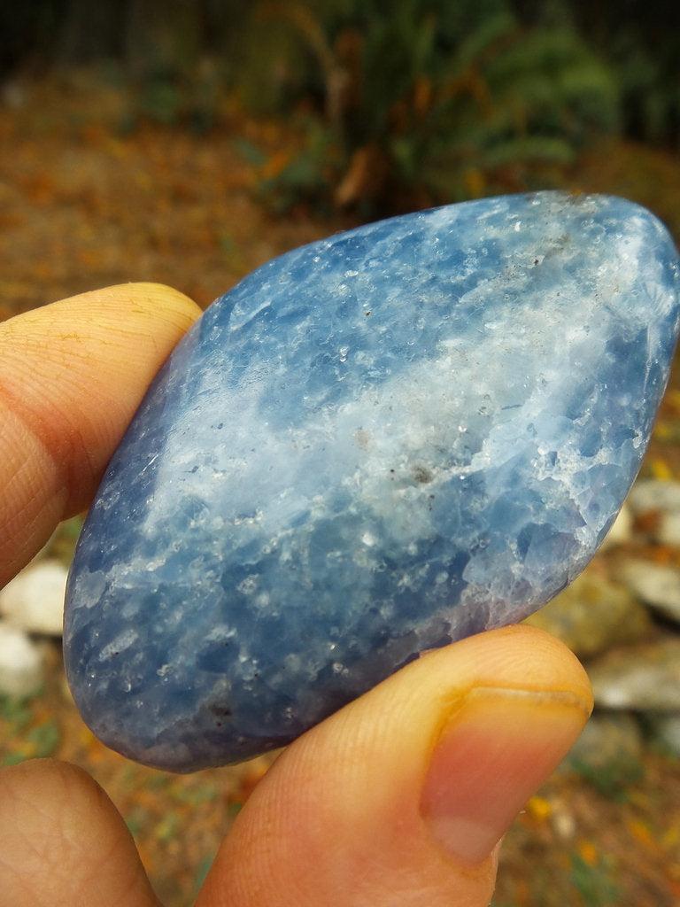 Glossy Diamond Shape Blue Calcite Palm Stone - Earth Family Crystals