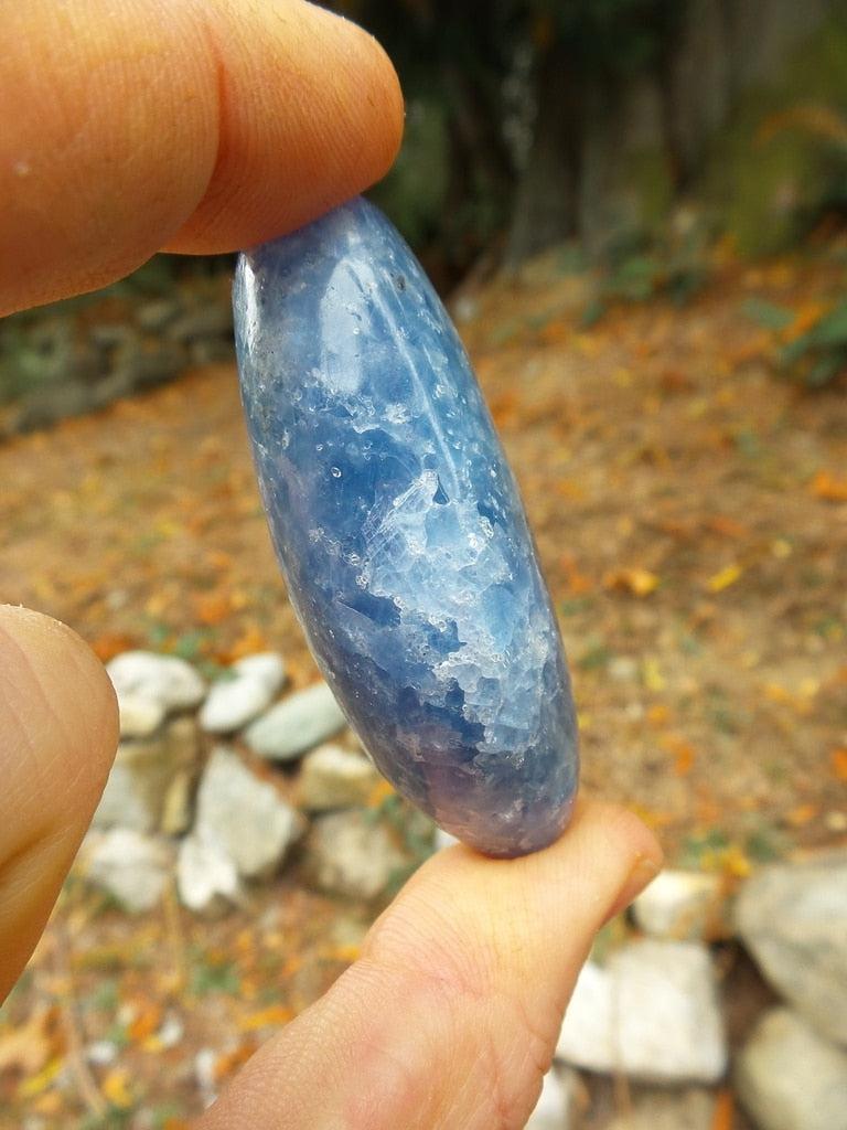 Glossy Diamond Shape Blue Calcite Palm Stone - Earth Family Crystals