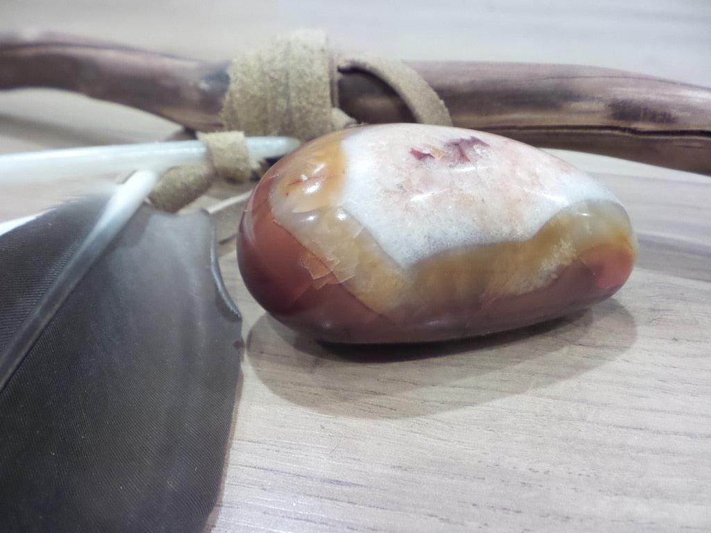 Glimmering Crystalline Carnelian Palm Stone - Earth Family Crystals