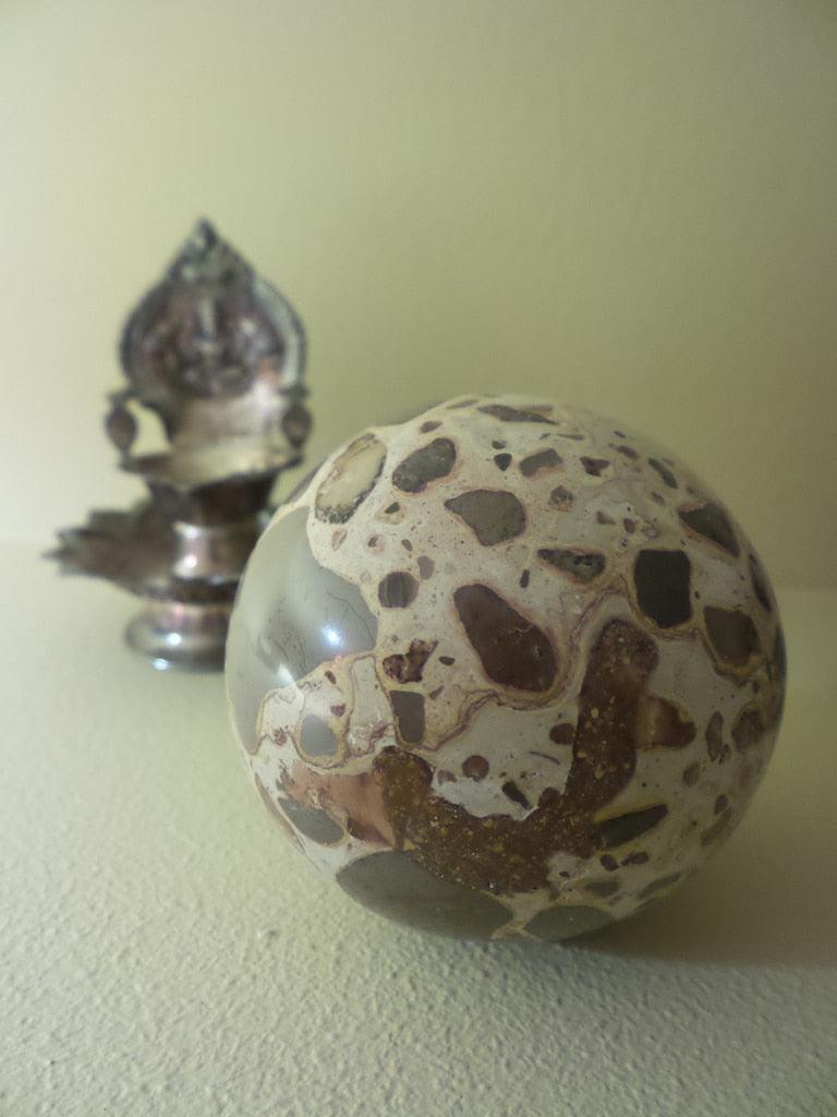 Super Smooth Large Leopard Skin Jasper Sphere Carving - Earth Family Crystals