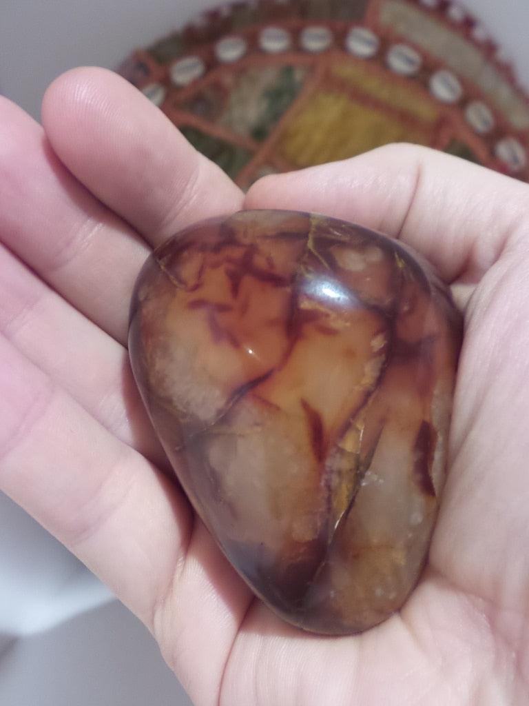 Human Looking Heart! Carnelian Palm Specimen With Small Caves - Earth Family Crystals