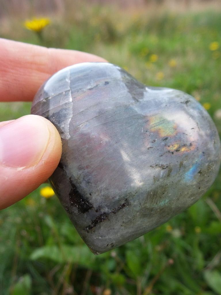 Rare Pink & Purple Flashes Labradorite Heart Carving Specimen - Earth Family Crystals