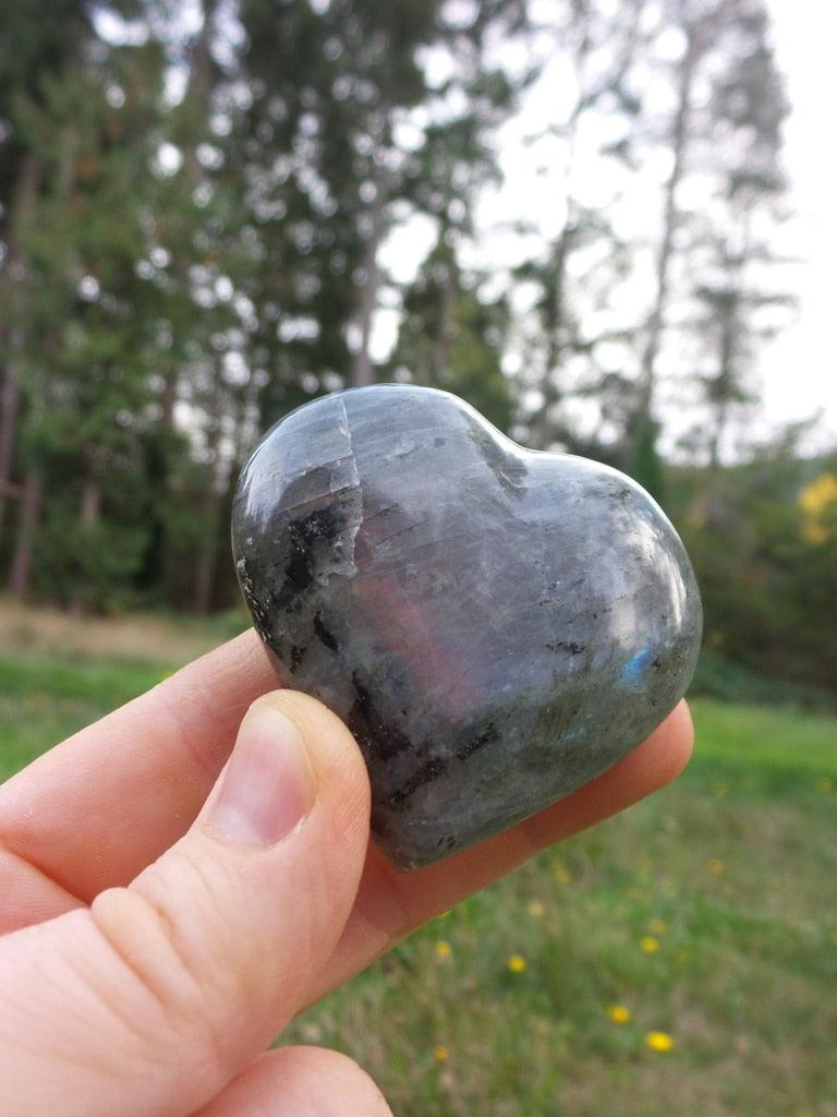Rare Pink & Purple Flashes Labradorite Heart Carving Specimen - Earth Family Crystals