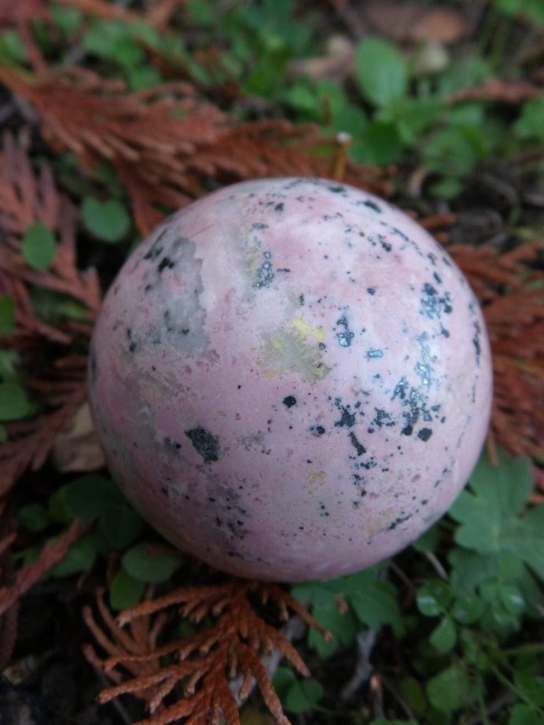 Pink Black Rhodochrosite Sphere Carving - Earth Family Crystals