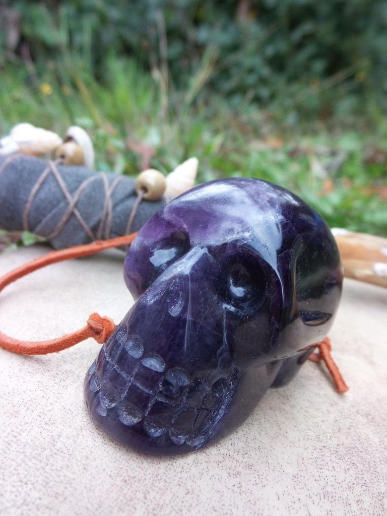 Mysterious Deep Dark Purple Fluorite Skull Carving - Earth Family Crystals