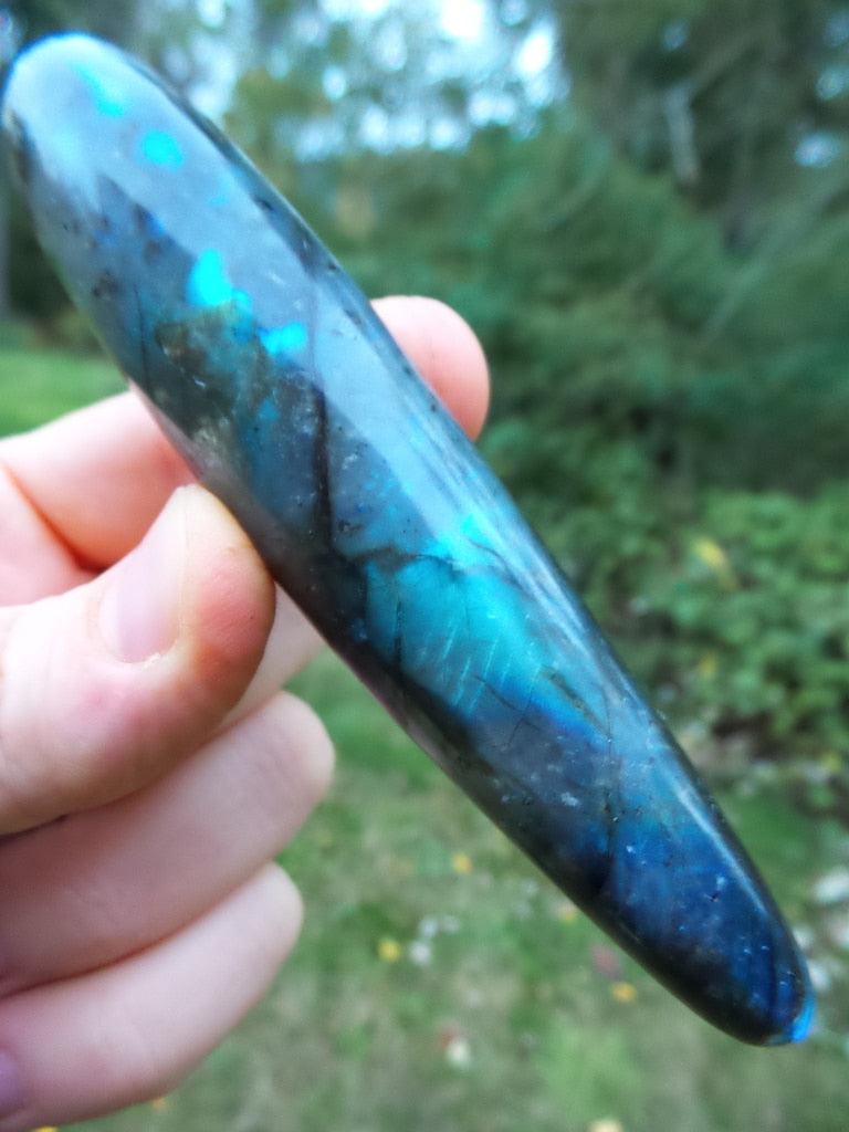 Mesmerizing Blue Green Flashes Labradorite Massage Wand - Earth Family Crystals