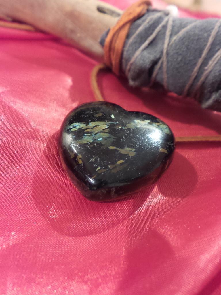 Firework Display Flash Genuine Nuummite Heart Carving - Earth Family Crystals