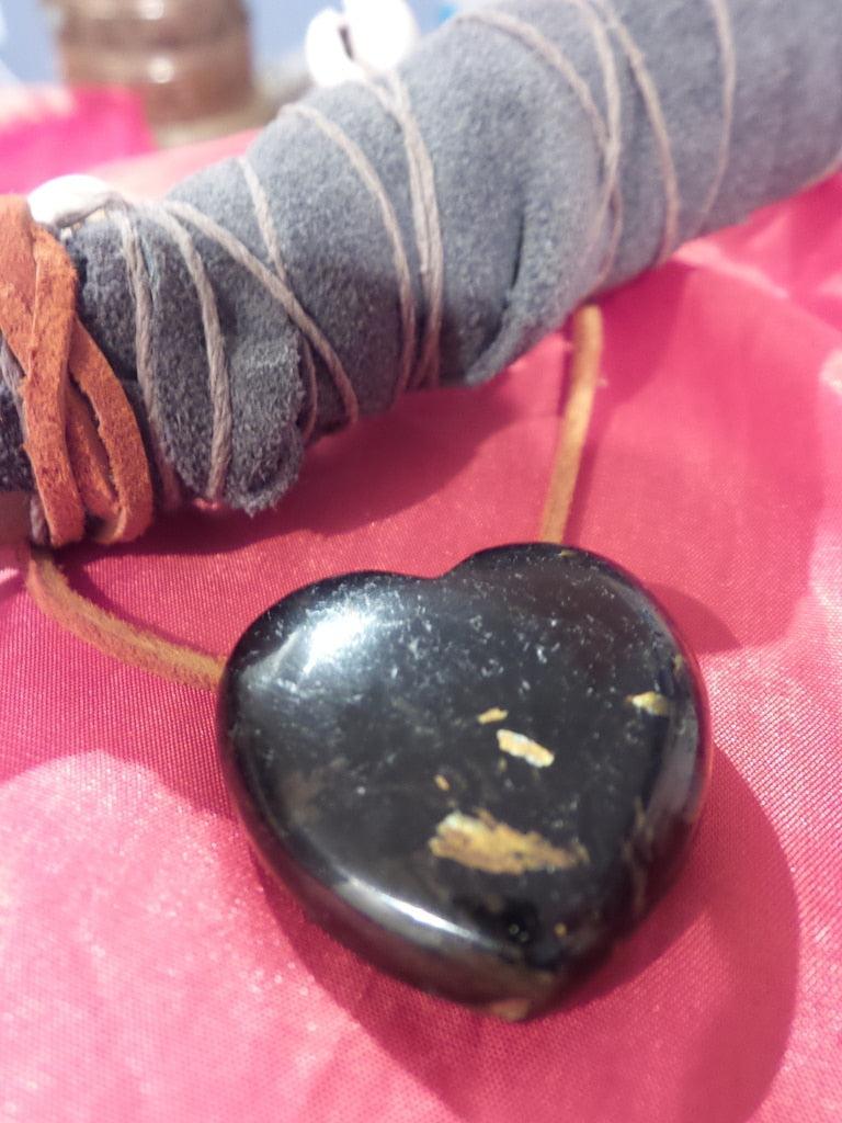 Firework Display Flash Genuine Nuummite Heart Carving - Earth Family Crystals