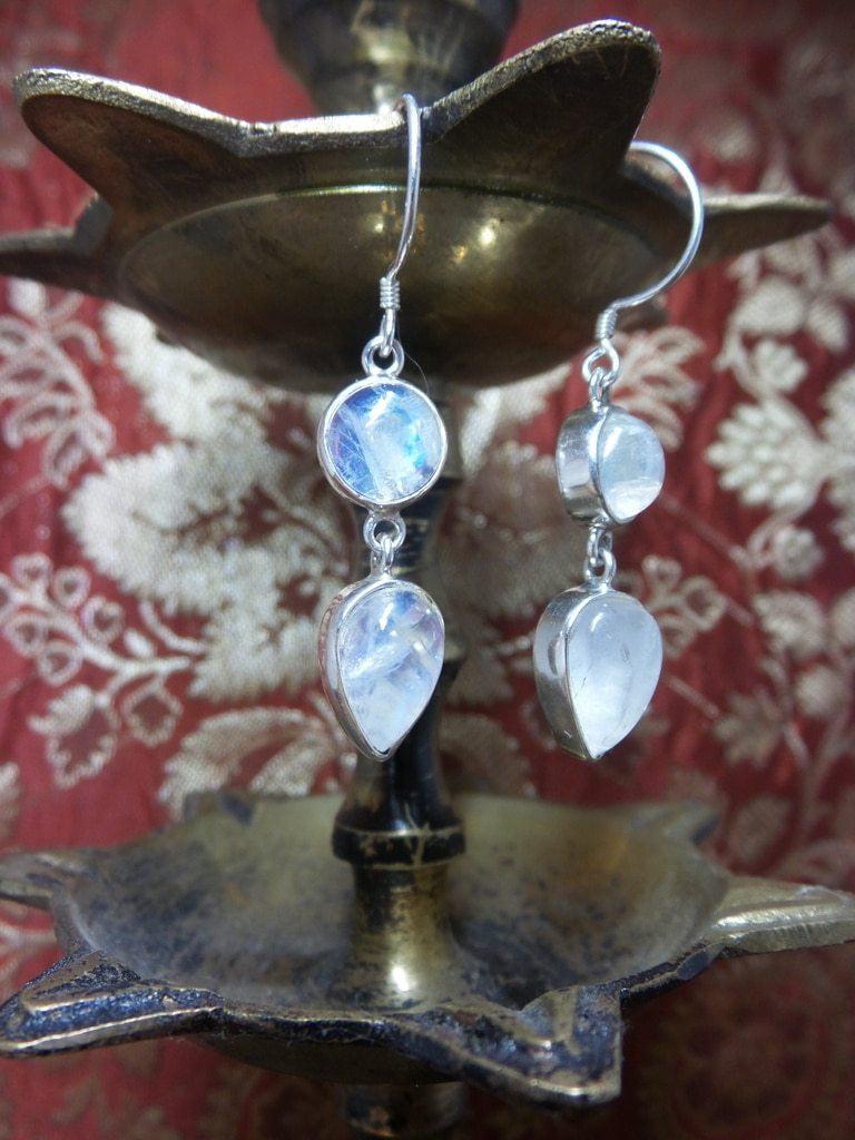 Beautiful Rainbow Moonstone Gemstone Earrings In Sterling Silver - Earth Family Crystals