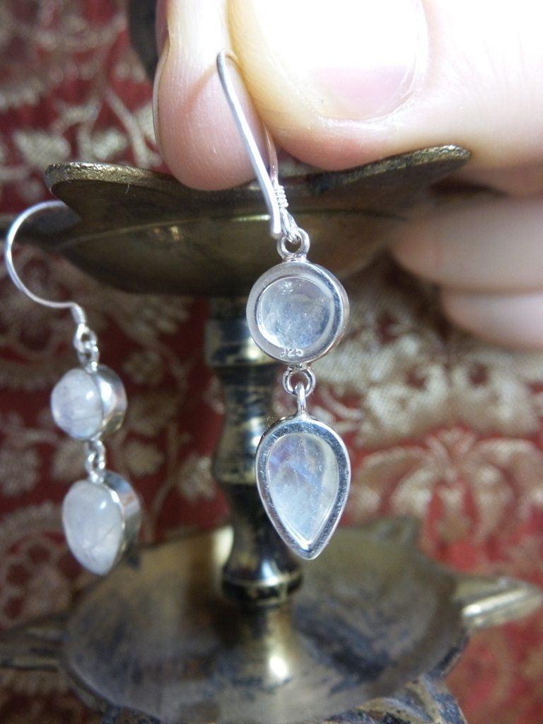 Beautiful Rainbow Moonstone Gemstone Earrings In Sterling Silver - Earth Family Crystals
