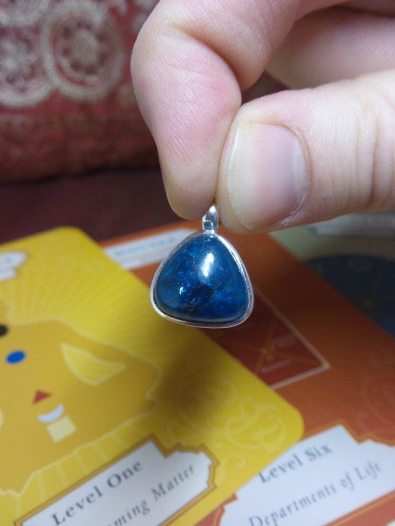 Electric Blue Apatite Gemstone Pendant In Sterling Silver (Includes Silver Chain) - Earth Family Crystals