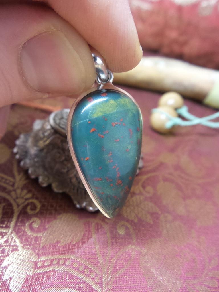 Unique Pattern Red and Green Bloodstone Gemstone Pendant In Sterling Silver (Includes Silver Chain) - Earth Family Crystals