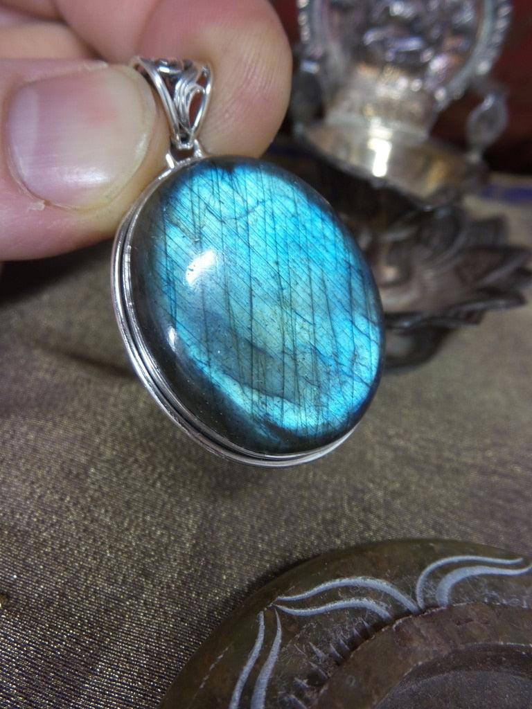 RESERVED FOR ALESHA~Amazing Full Surface Flash Labradorite Gemstone Pendant In Sterling Silver (Includes Silver Chain) - Earth Family Crystals
