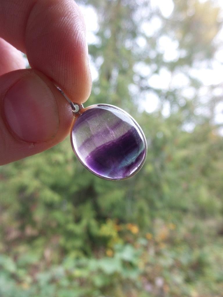 Grape Jelly Fluorite Gemstone Pendant In Sterling Silver (Includes Silver Chain) - Earth Family Crystals