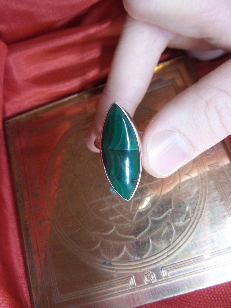 Wavy Green Malachite Gemstone Ring in Sterling Silver (Adjustable Size 9-10) - Earth Family Crystals