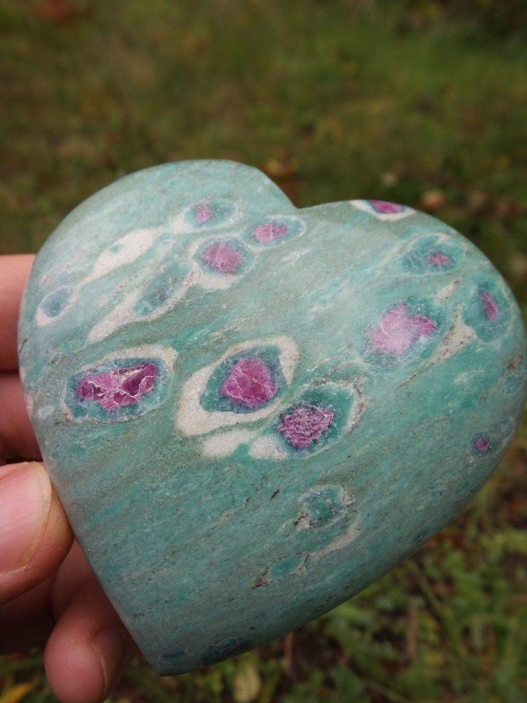 Beautiful Floating Inclusions XL Ruby Fuschite Heart Carving - Earth Family Crystals