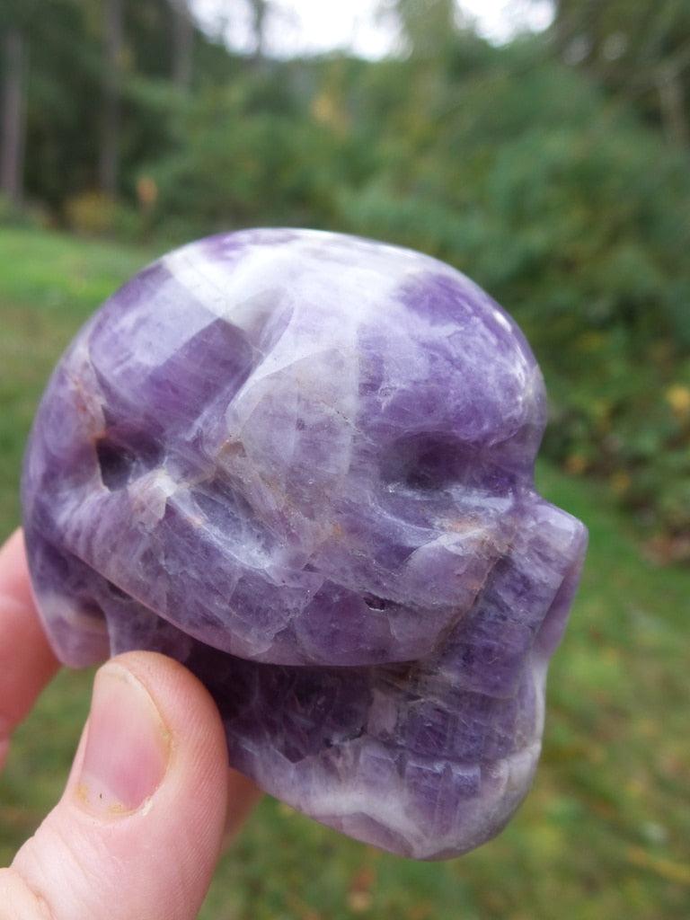 Large Chevron Amethyst Skull Carving - Earth Family Crystals