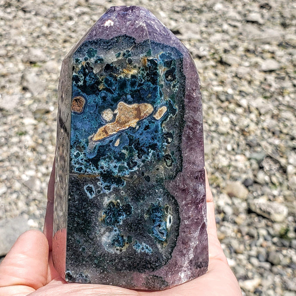 Fascinating Large Deep Purple Amethyst Standing Display Point Partially Polished From Uruguay - Earth Family Crystals