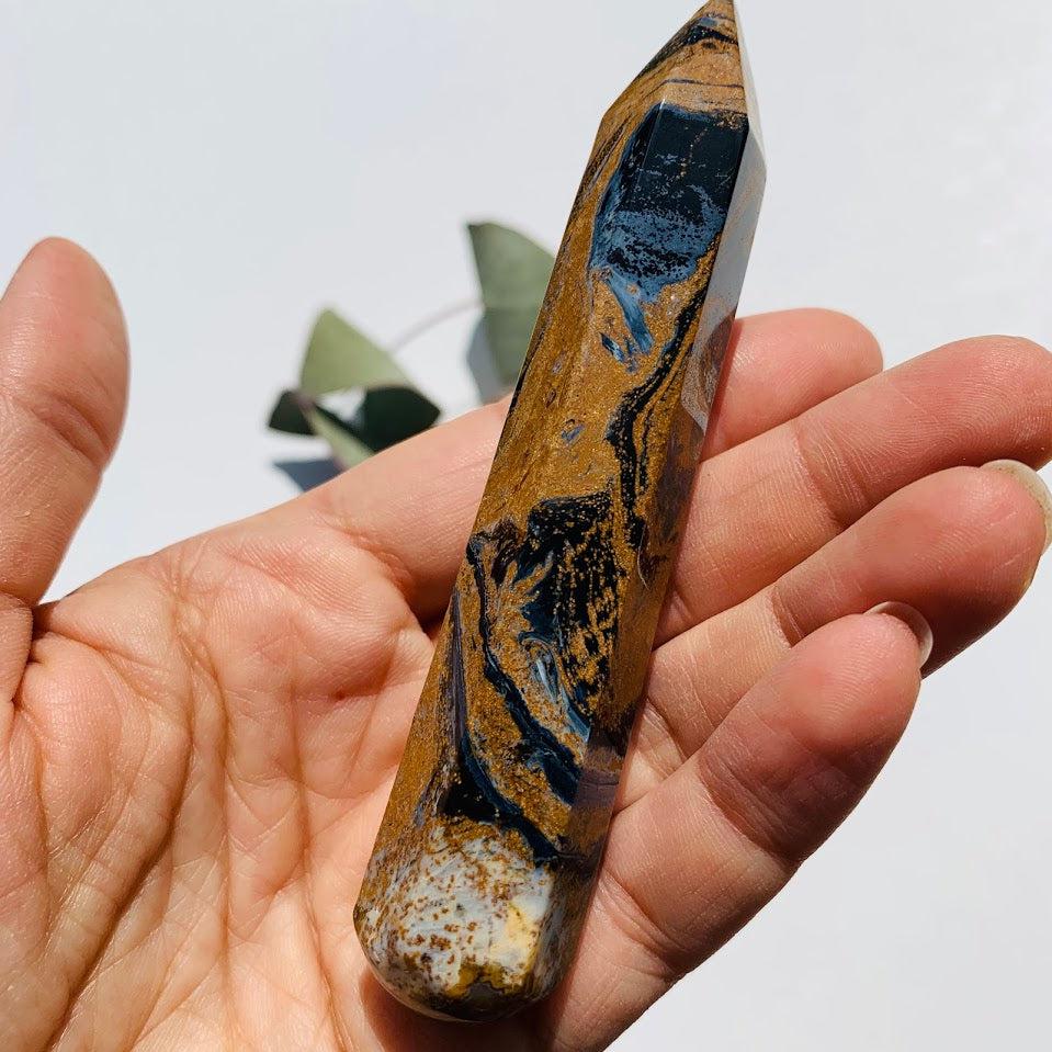 Large Silky Blue & Gold Pietersite Wand Carving #1 - Earth Family Crystals