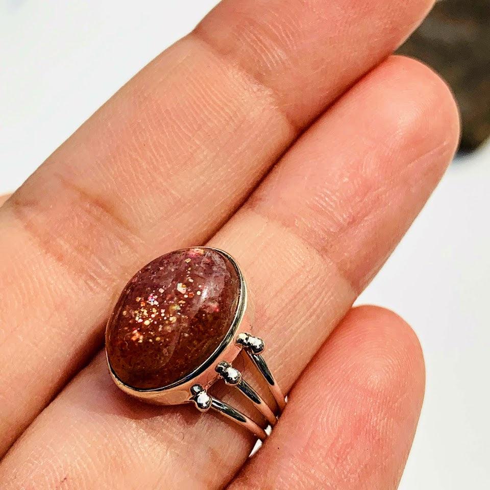 Pretty Sparkles Orange Sunstone Ring in Sterling Silver (Size 5) - Earth Family Crystals