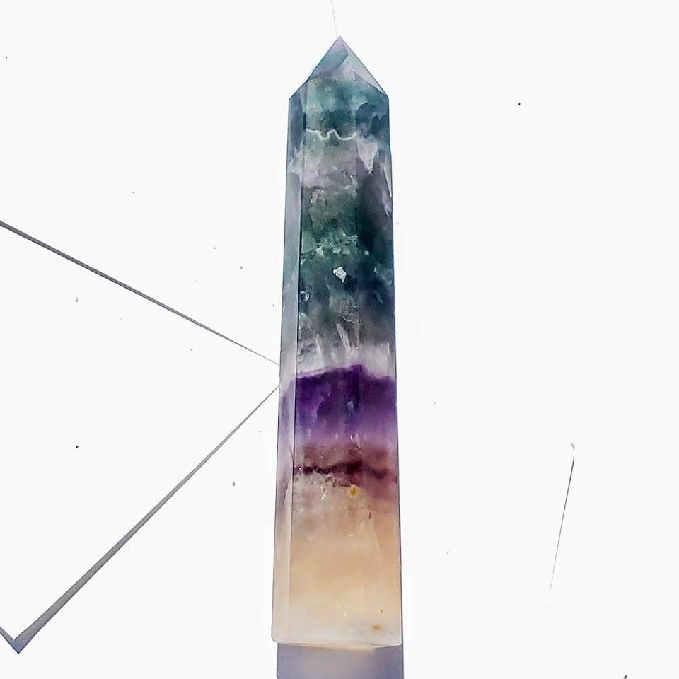 Rare Pink Inclusions Rainbow Fluorite Large Standing Tower #1 - Earth Family Crystals
