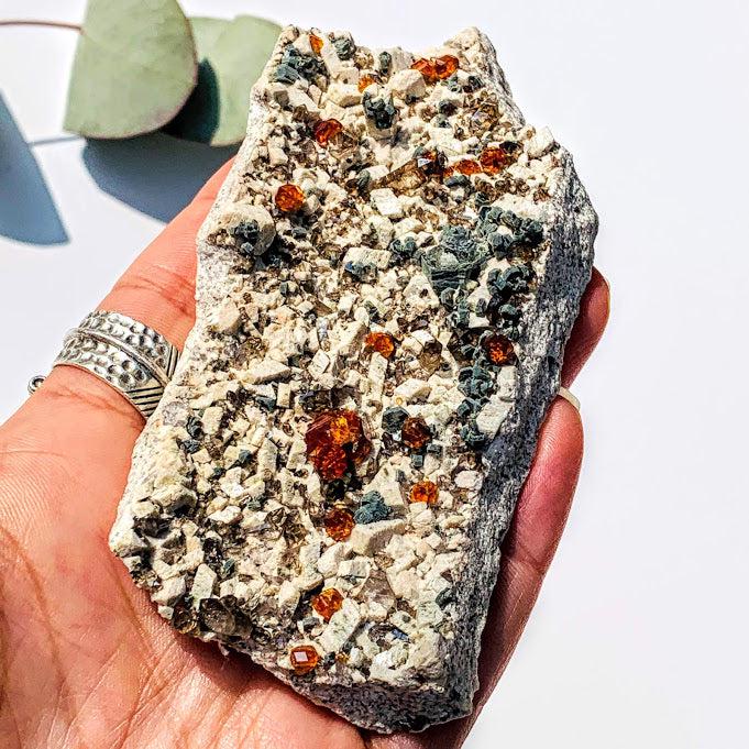Incredible Collectors Orange Spessartine Garnet, Muscovite, Smoky Quartz Points & Microcline Specimen From Wushan Spessartine Mine, China - Earth Family Crystals
