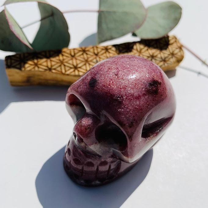 Rare Burgundy Thulite Skull Carving From Greenland - Earth Family Crystals