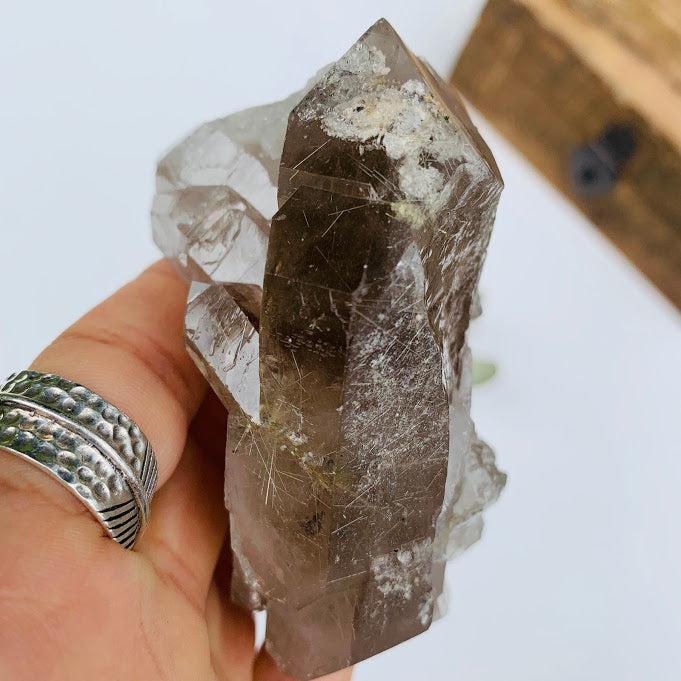 Powerful Rutilated Smoky Quartz Double Terminated Cluster From Brazil - Earth Family Crystals