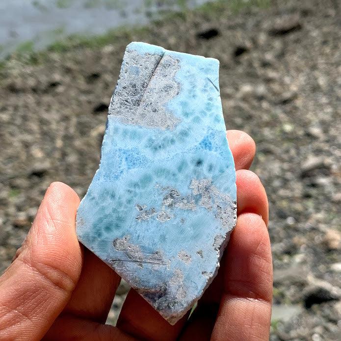 Unpolished Creamy Blue Larimar Slice from the Dominican Republic #1 - Earth Family Crystals