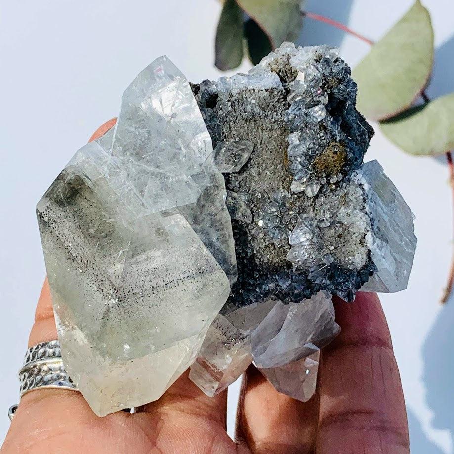 Extreme Sparkle & Lustre Clear Calcite & Pyrite Phantom Included Cluster From Linwood Mine - Earth Family Crystals