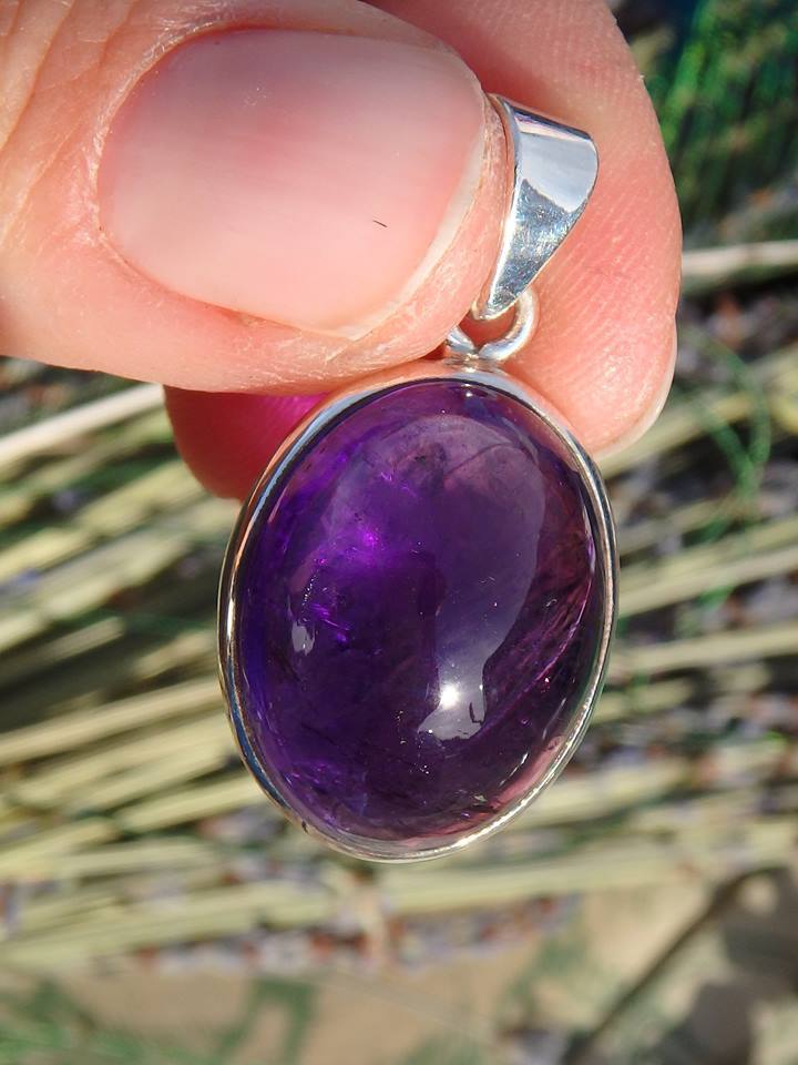 Midnight Purple Amethyst Gemstone Pendant In Sterling Silver (Includes Silver Chain) - Earth Family Crystals