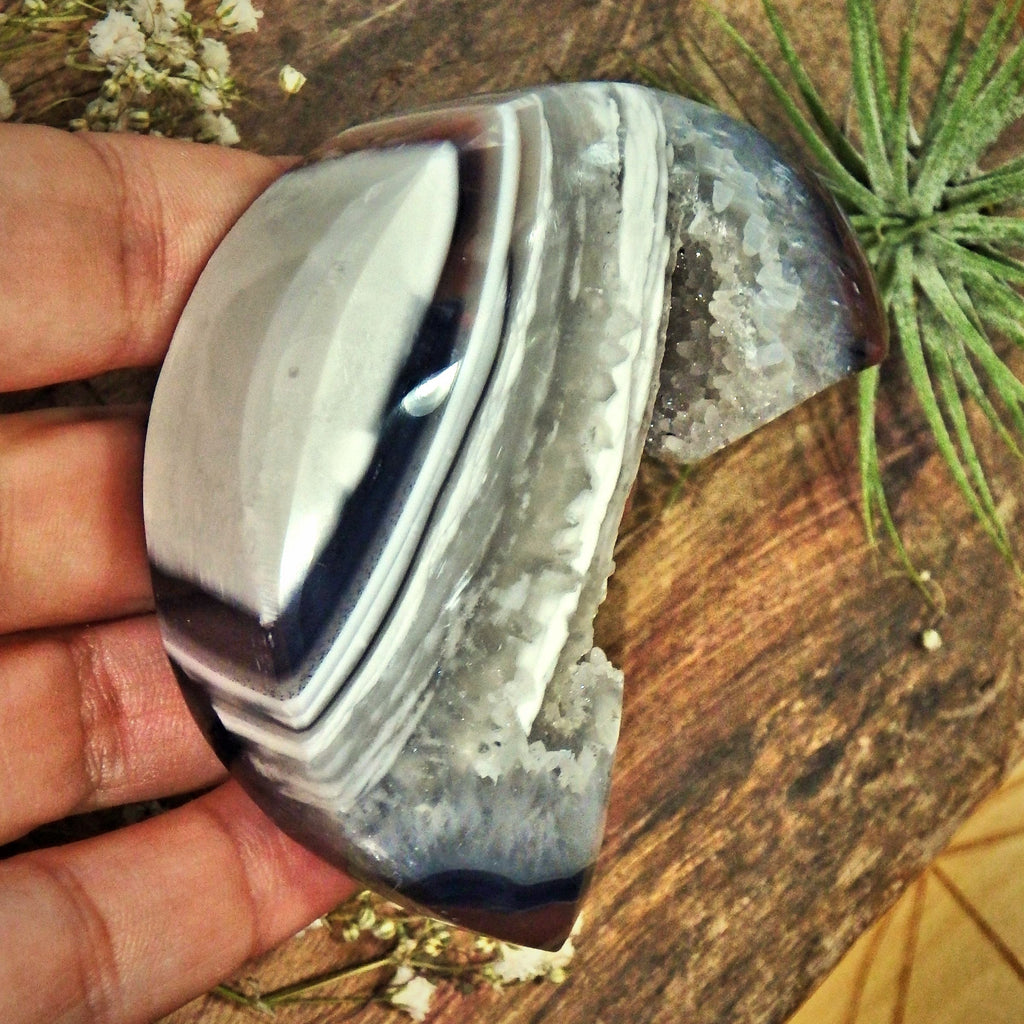 Stunning Galaxy Agate Geode Crescent Moon Display Carving - Earth Family Crystals