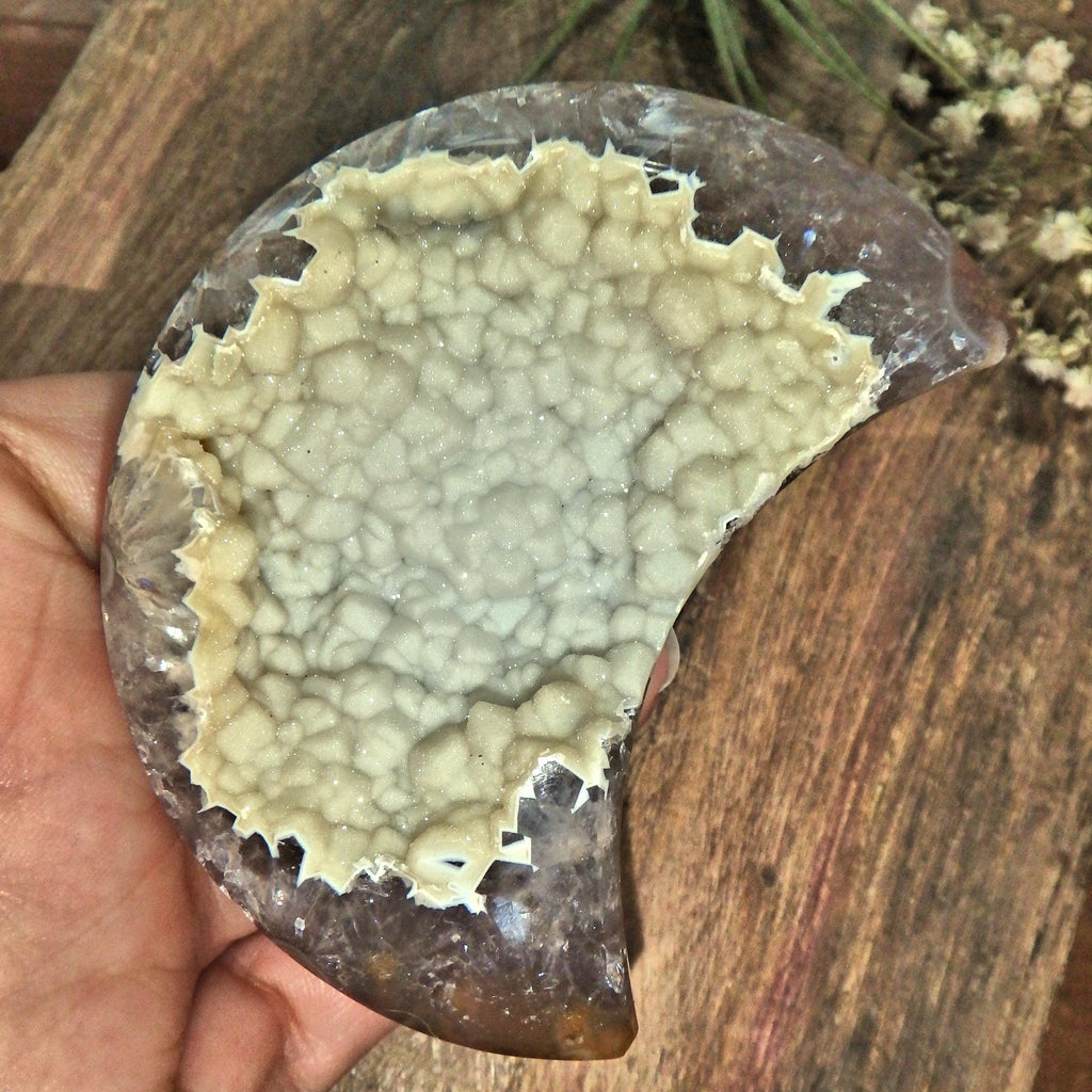 Extreme Shimmer Galaxy Agate Geode Crescent Moon Display Carving - Earth Family Crystals