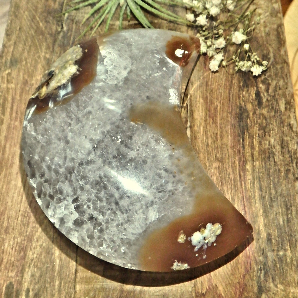 Breathtaking Large Sparkling Galaxy Agate Geode Crescent Moon Display Carving - Earth Family Crystals