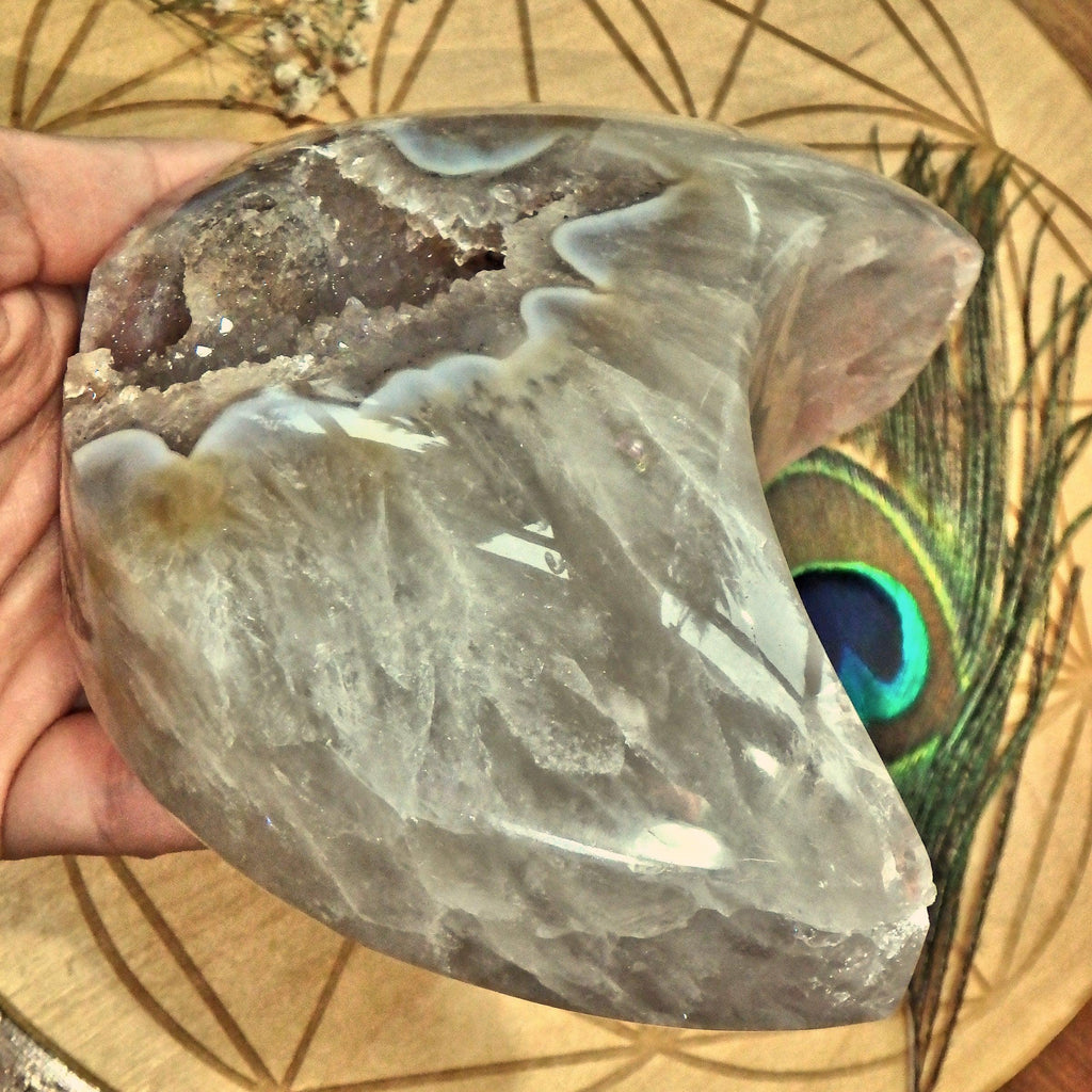 XXL Hefty Sparkling Galaxy Agate Geode Crescent Moon Display Carving *REDUCED* - Earth Family Crystals
