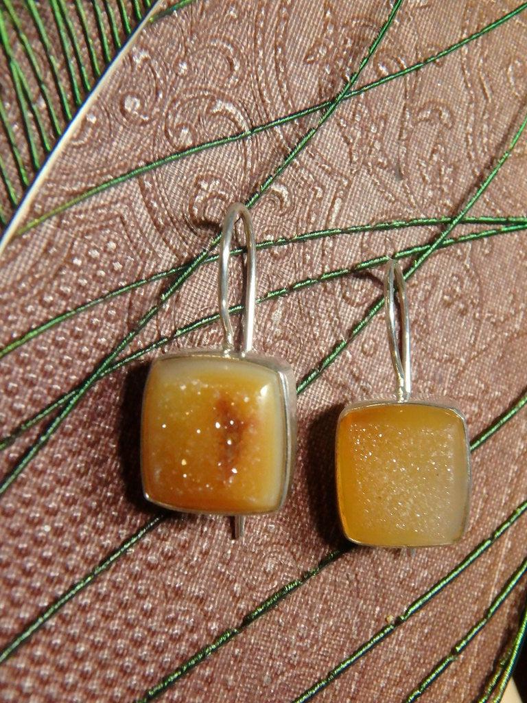 Yellow Druzy Agate Gemstone Earrings In Sterling Silver - Earth Family Crystals