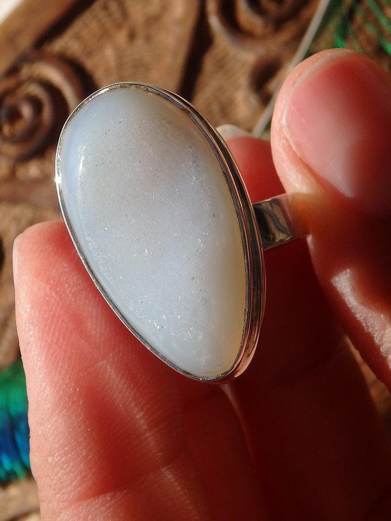 Glimmering White Agate Adjustable Sterling Silver Ring (Size 7-7.5) - Earth Family Crystals