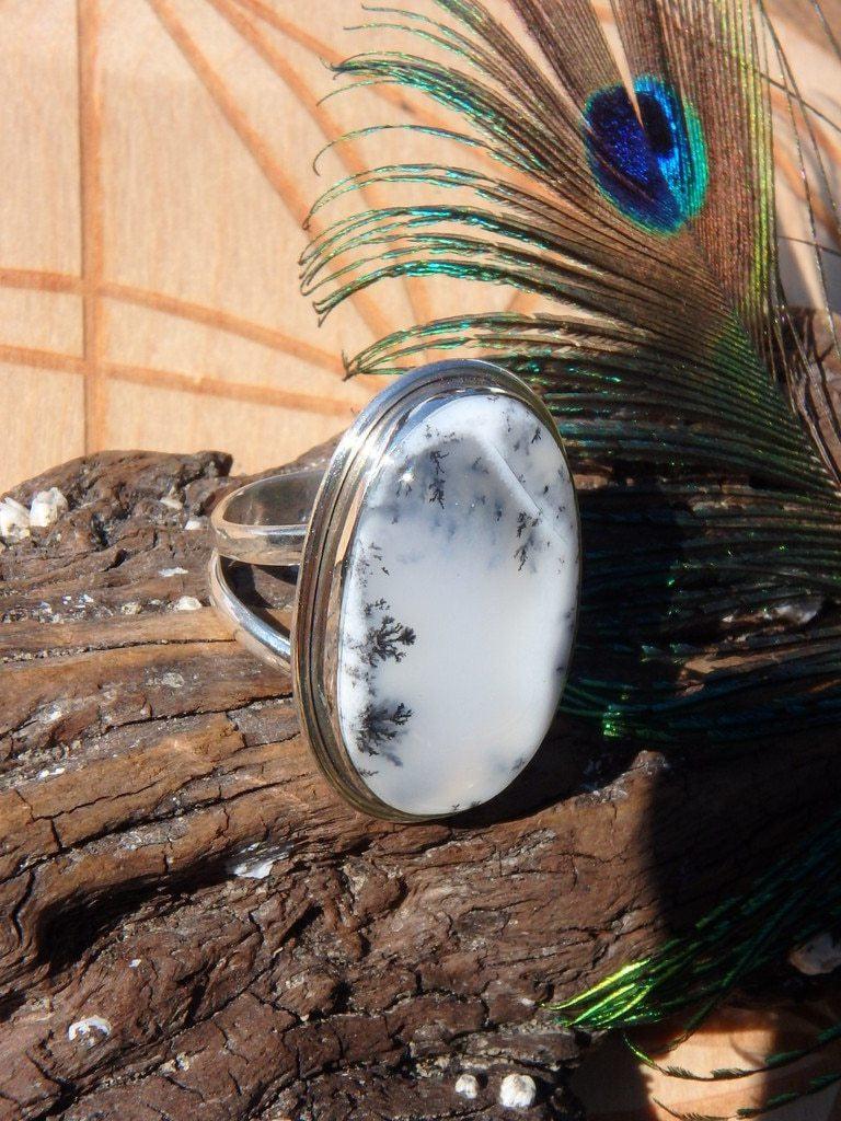 Chunky Dendritic Agate Gemstone Ring In Sterling Silver (Size 8) - Earth Family Crystals
